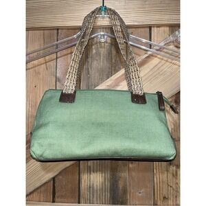 G.H.‎ Bass & Co. Shoulder Bag Green Canvas Brown Handles Zip Closure Vacation